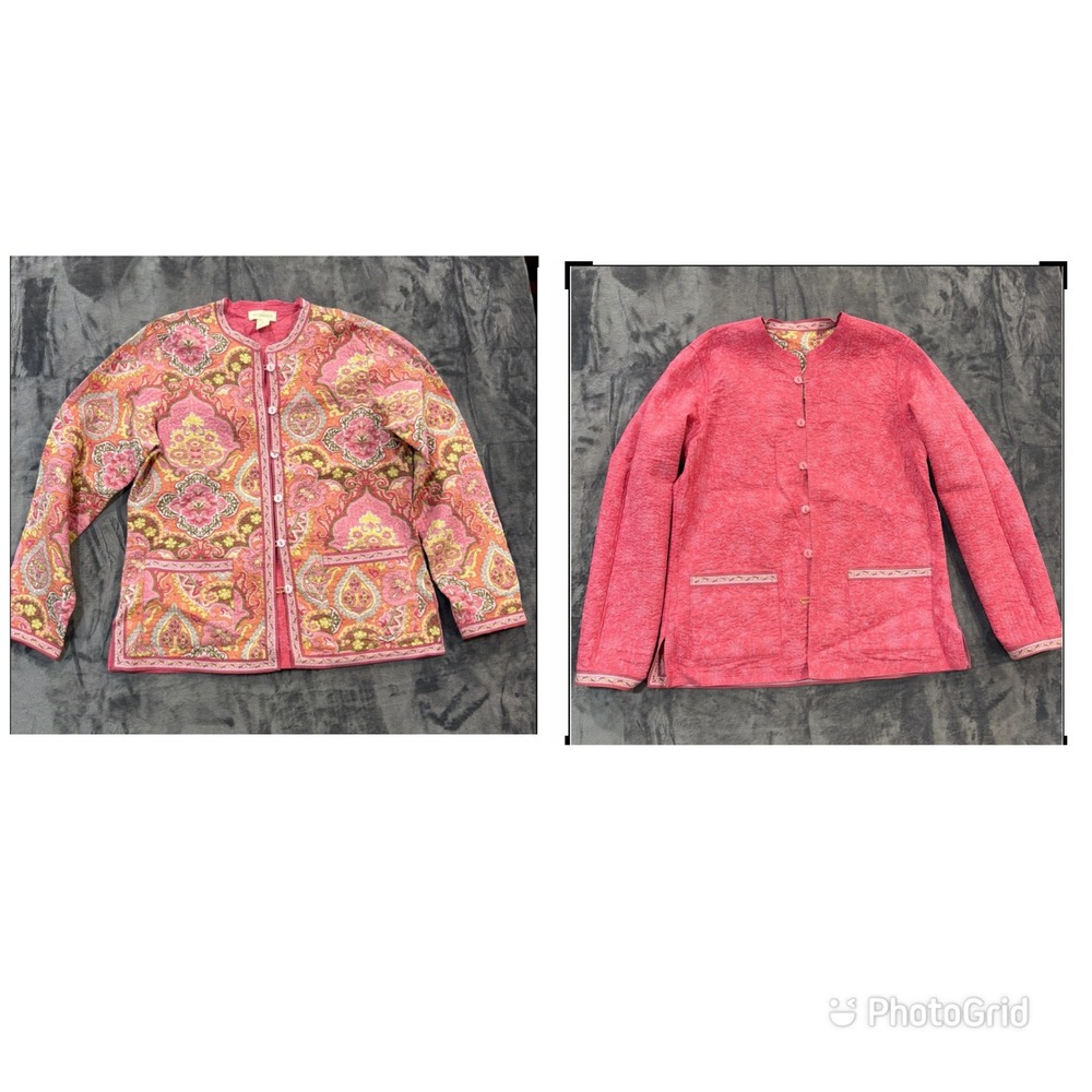 Appleseed's Reversible Quilted Jacket Womens Pink Paisley Floral M